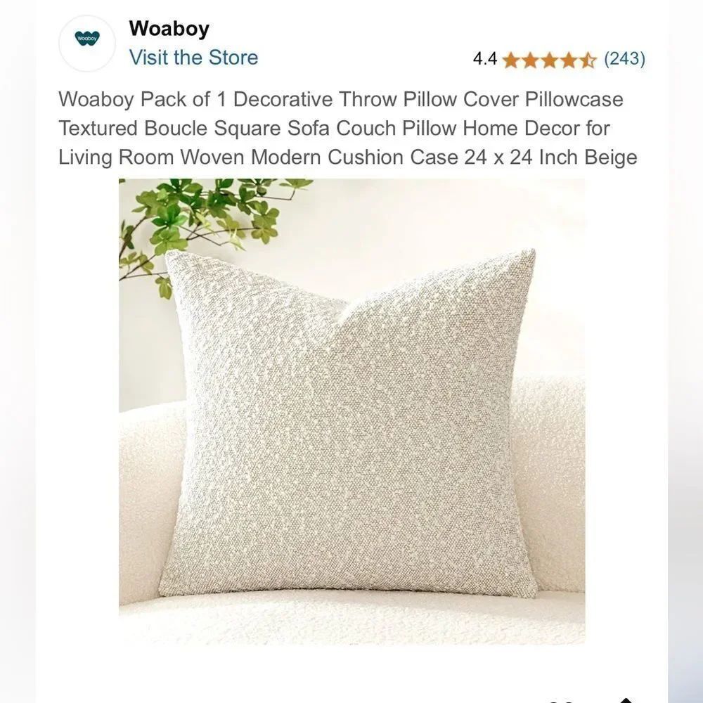 *New*  Set of 2 Pillow covers in beige by  Woaboy 18”